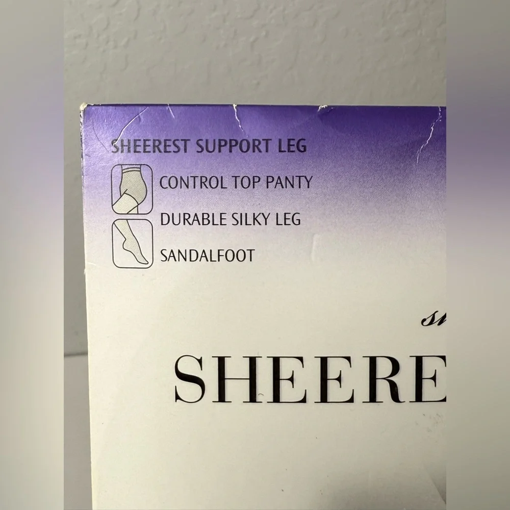 Vtg Sheer‎ Caress Sheerest Support LONG Pantyhose Off Black Control Top Sandal